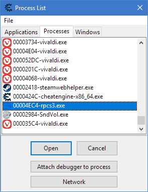 Open A Process - Cheat Engine